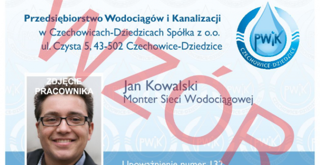 Wzór legitymacji oraz upoważnienia pracowników PWiK